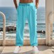 thumbnail image 1 of Pantalones largos de moda para hombre, casuales, de color sólido, con botones, cintura elástica, rectos, con pierna de cuerno, pantalones largos de poliéster para hombre., 1 of 7