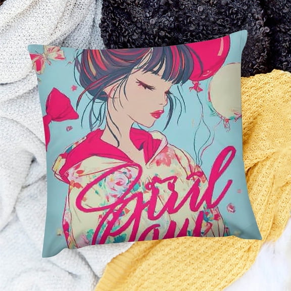 Creowell Girl Wallpaper Computer Graphics Pillow Case for Sofa 18x18in
