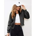 thumbnail image 5 of Zeagoo Women's Classic Solid Striped Biker Jacket Zip Up Fashion Bomber Jacket Coat, 5 of 9
