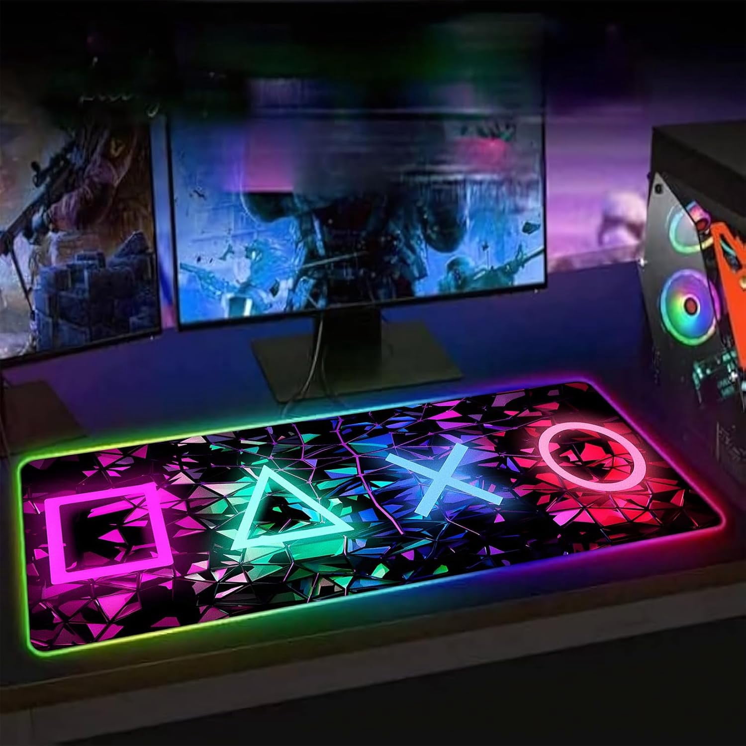 XL Led Gaming Mouse Pad with 14 Light Modes - Light Up Gamer Mouse Pad,31.5 x 11.8in Non-Slip Gamepad Style RGB Large Gamer Mousepad,Black Long Glowing Gaming Accessories for Desk,Waterproof