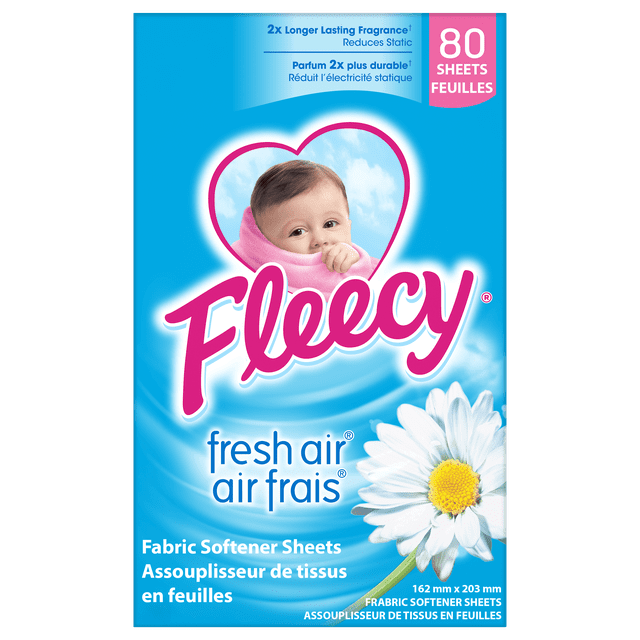 Fleecy Dryer Sheets, Fabric Softener, Fresh Air Scent, 80 Sheets