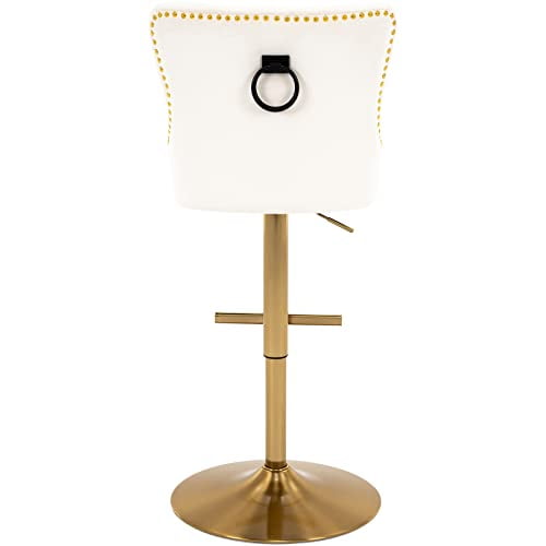 Adjustable Bar Stool, Velvet Chair with Swivel Function and Golden Base, Counter Height Stool Chair for Kitchen, Dining Room, and Home Bar Furniture (White)