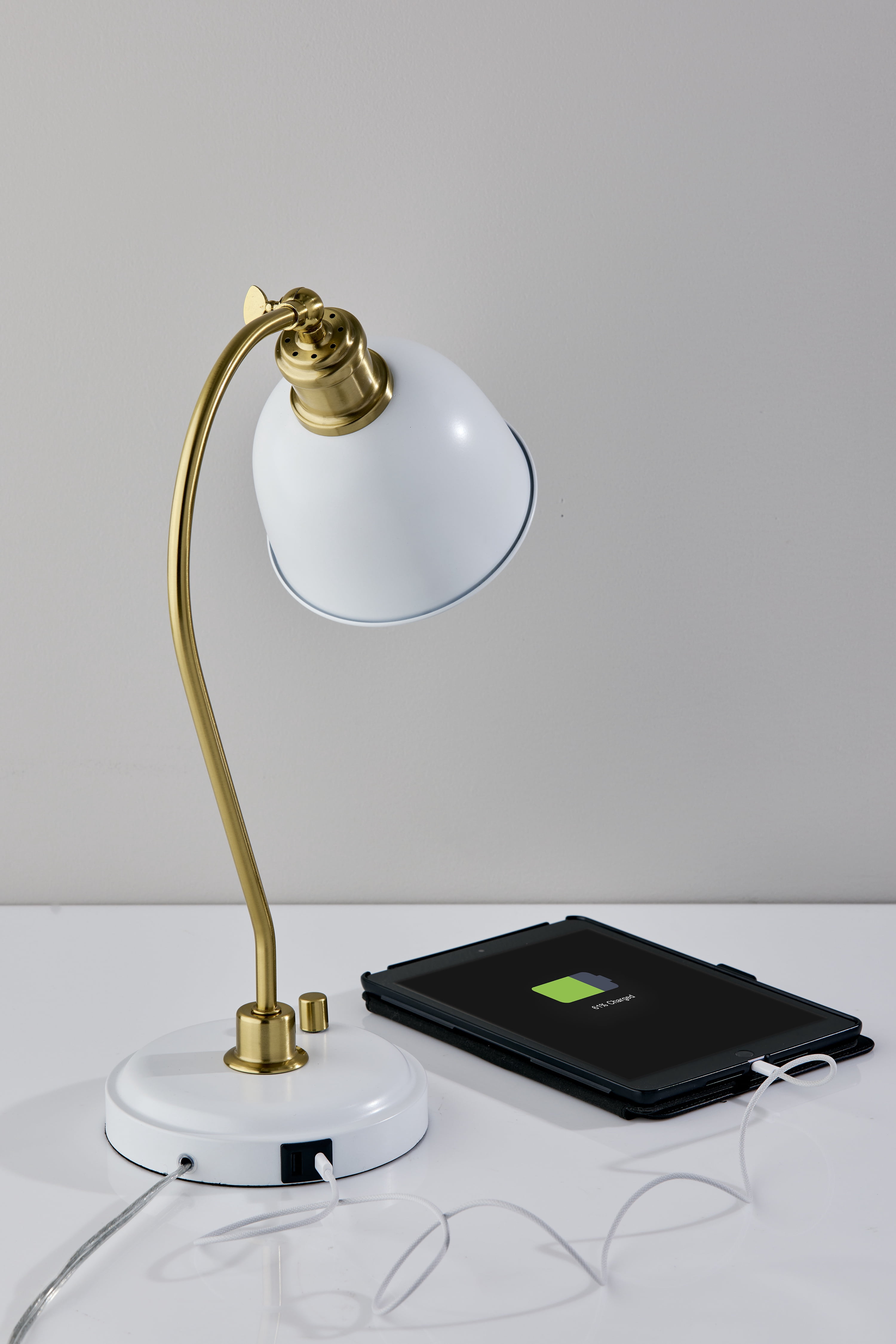 Better Homes & Gardens Adjustable Desk Lamp with USB Ports in White and Gold