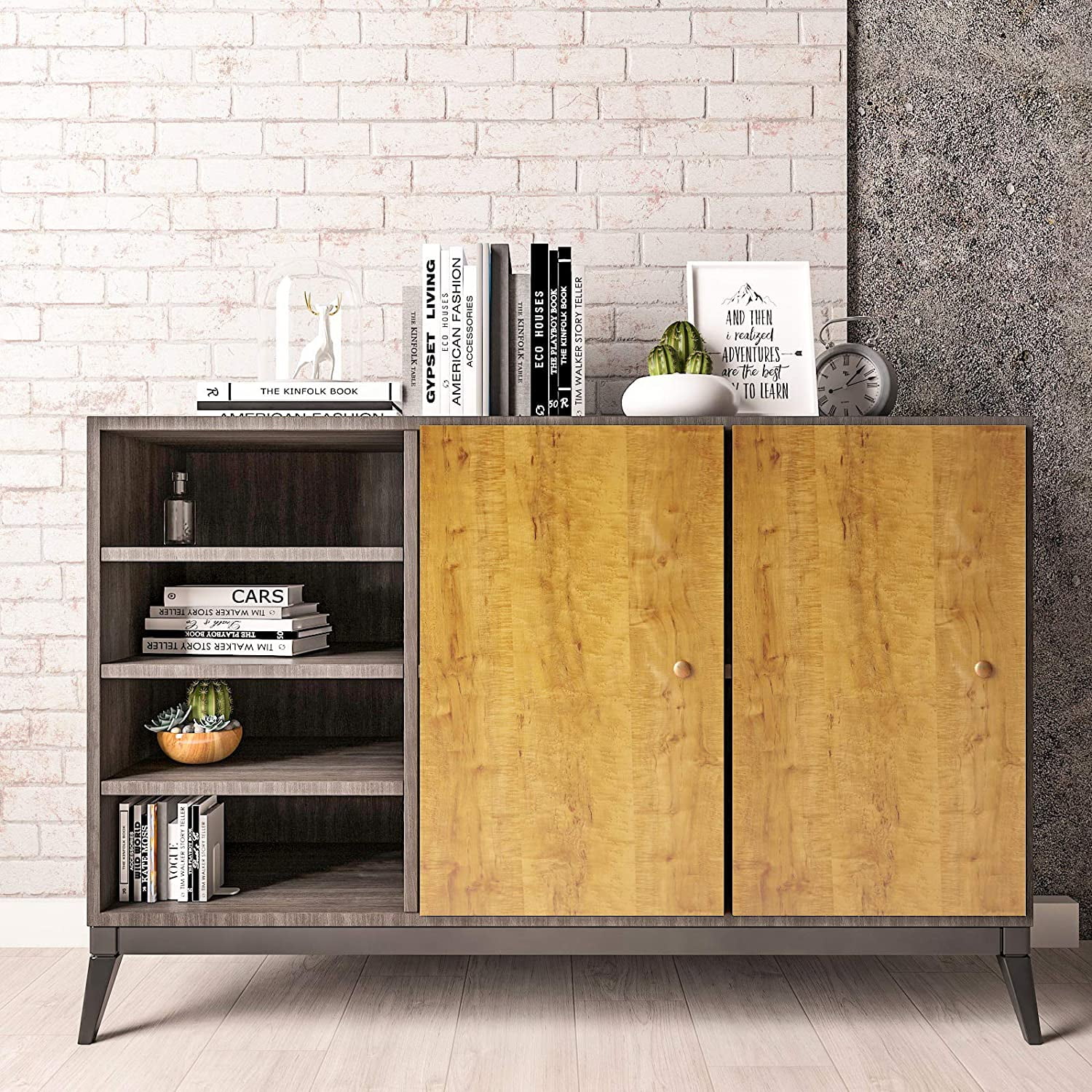 VEELIKE Gold Wood Grain Contact Paper for Countertops Waterproof Peel and Stick Vinyl Wallpaper 15.7''x354'' Self Adhesive Removable Wallpaper for Bedroom Cabinets Walls Table Liners