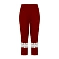 thumbnail image 5 of WCMZJ Women's Capri Leggings Summer Comfy Skinny Leggings Lace Splicing High Waisted Lounge Pants Cut Out Workout Tights Compression Capris Wine Red S, 5 of 7