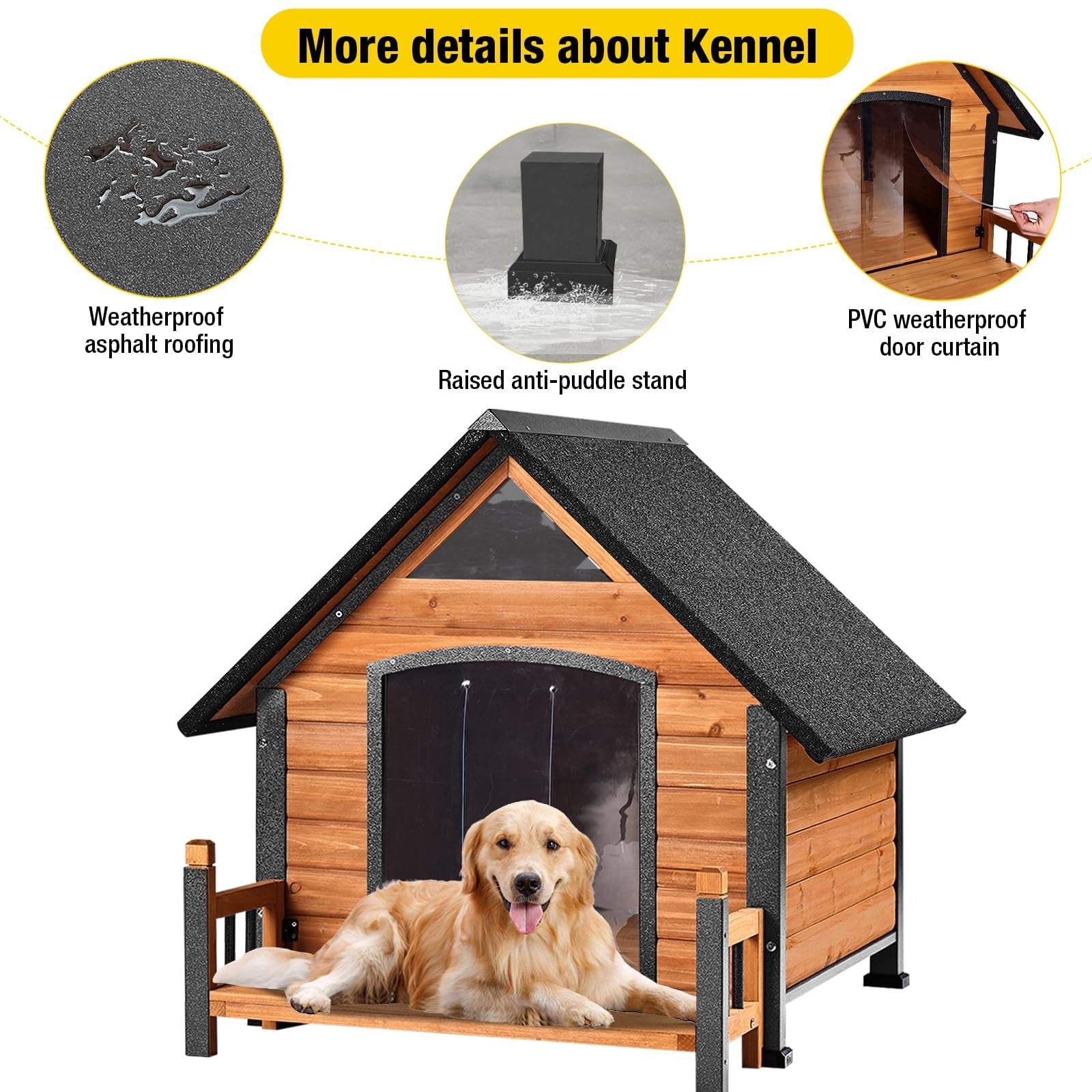 Insulated Dog House for Large Breeds, Weatherproof Outdoor Kennel with Anti-Chew Iron Frame, Spacious Shelter for Multiple Pets, 50.87" L x 45" D x 32.9" W x 32.6" H, Brown