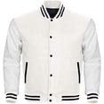 thumbnail image 2 of HIDE CRAFTS Men and Women Varsity Baseball College Lettermen Retro Bomber Classic Solid White All Wool Jacket with Black Trimming (US, Alpha, 3X-Large, Regular, Regular, White), 2 of 4