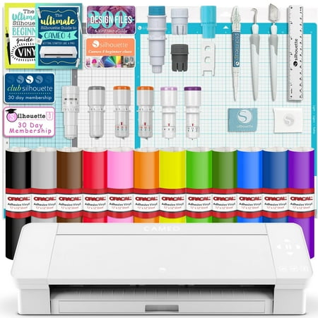 Silhouette White Cameo 4 w/ Deluxe Blade & Tool Pack, Mat Pack, Guides, Designs