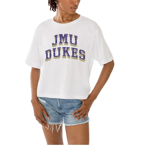 Women's Gameday Couture White James Madison Dukes Claim To Fame Boxy Cropped T-Shirt