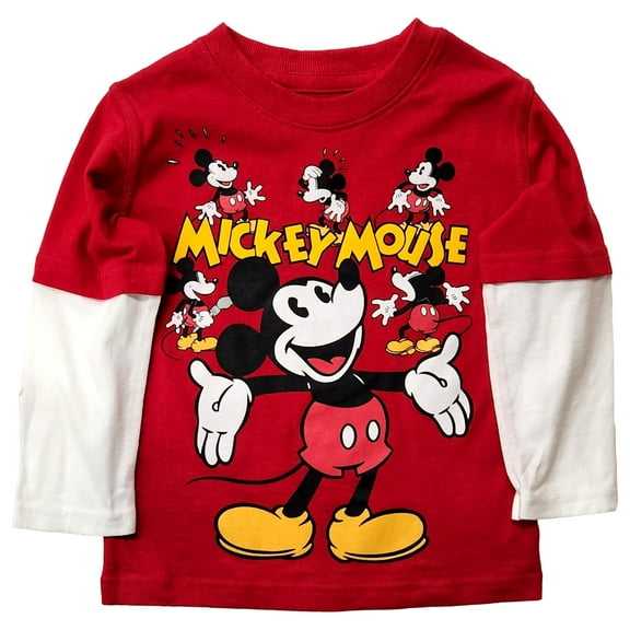 Disney Toddler Boys Red & White Mickey Long Sleeve Tee T-Shirt Size 2T