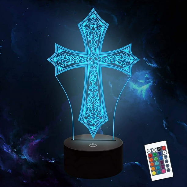 SAYDY Jesus Cross 3D Night Light Kids Optical Illusion Lamp with 16 Colors  Remote Control Changing Birthday Xmas Valentine's Day Gift Idea for Boys and  Girls 