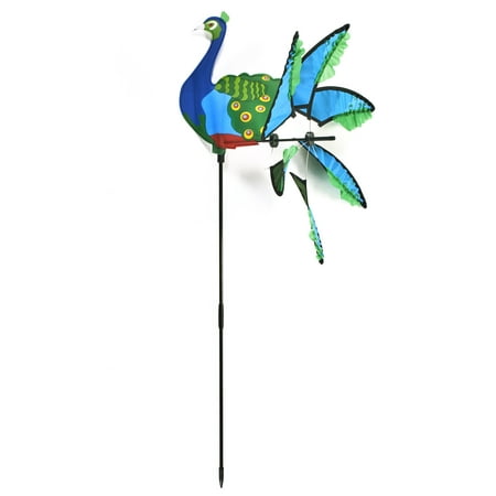 Bird Lawn Ornament – Wind Spinner for Yard and Garden – Peacock