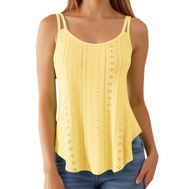 Camiseta sin mangas de gasa para mujer - Camiseta sin mangas holgada con cuello redondo