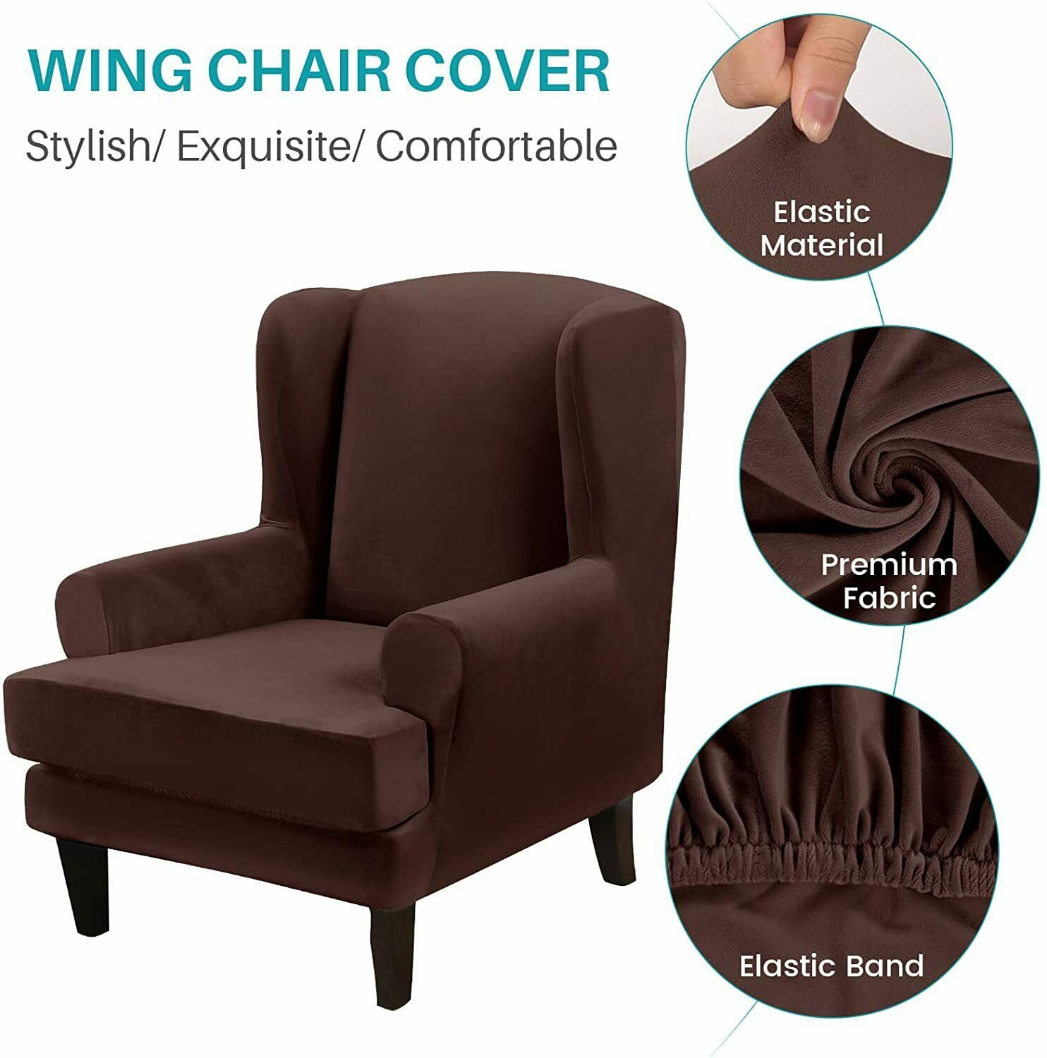 SHANNA Wingback Chair Slipcover Sofa Furniture Protector 2-Piece Armchair Covers with Seperate Seat Cushion Cover