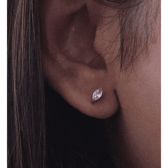 925 Silver Marquise Stud Earrings, 18K 1 Micron Gold Vermeil, White Cubic Zirconia, Screw Back