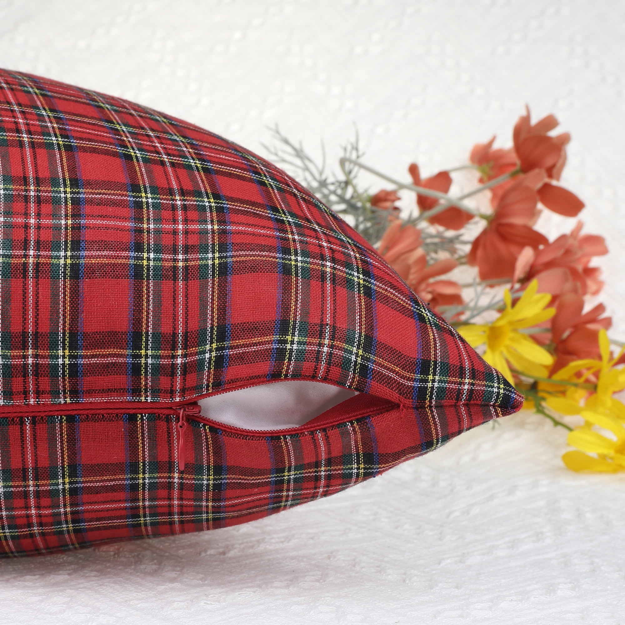 Unique Bargains 4 Pcs Plaid Throw Pillow Covers Fine Grid Red 18 x 18 Inch