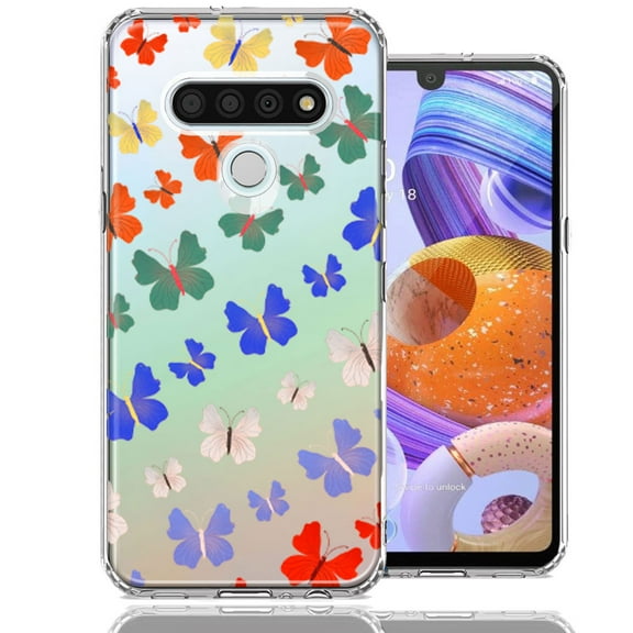 MUNDAZE For LG Stylo 6 Colorful Butterflies Design Double Layer Phone Case Cover