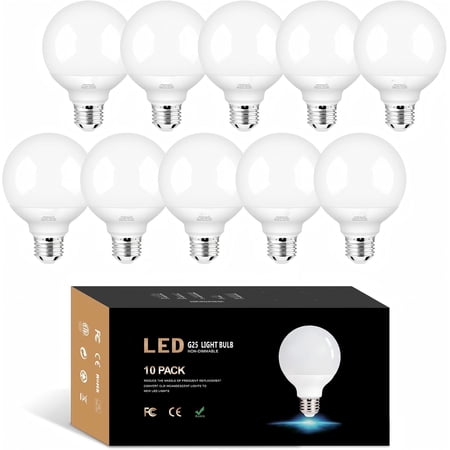 Hansang 10 Pack G25 LED Vanity Light Bulbs for Bathroom, 5000K Daylight White Globe Bulbs, E26 Base 60W Equivalent, 5W LED Round Bulbs 500 Lumens CRI 85+ Non-Dimmable