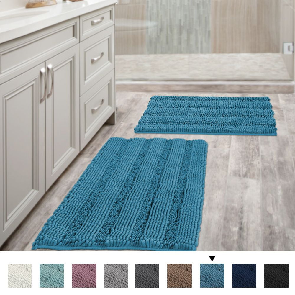 17 x 24 Stripe Collection Bath Rug-Ultra Plush with Non-Slip Backing-Optimal Absorbency for Bathroom VCNY Home Navy/White 