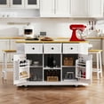 thumbnail image 3 of 53inch Large Kitchen Island with 2 Bar Stools, Power Outlet,Door Internal Storage Rack, Kitchen Storage Cart on 5 Wheels with Drop Leaf, 5 Open Side Racks, 3 Drawers, for Kitchen,Dining Room,White, 3 of 27
