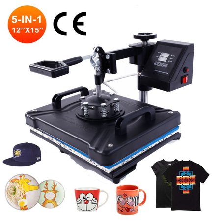 Zimtown Digital 5in1 Hot Heat Press Transfer Sublimation Machine for T-Shirt Cup Hat Mug Plate Cap Printing, Dual LCD