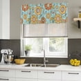 thumbnail image 4 of Turquoise Boho Floral Curtain Valances for Windows, Kitchen Valance Window Treatments Panel 2 Pack, Vintage Abstract Art Ethnic Flowers Rod Pocket Short Curtains for Bathroom Bedroom 42 x 12 Inch, 4 of 8