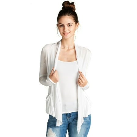 Pink Shrug - Emmalise Women Basic Drape Cardigan Shawl w Side Pockets - Junior Sizes