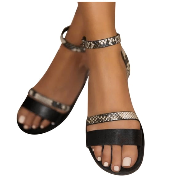 Modisza Women's Flat Sandals Open Toes Buckles Ankle Strap Slide Shoes Non Slip Summer Comfortable Dressy Sandal for Outdoor Black 9
