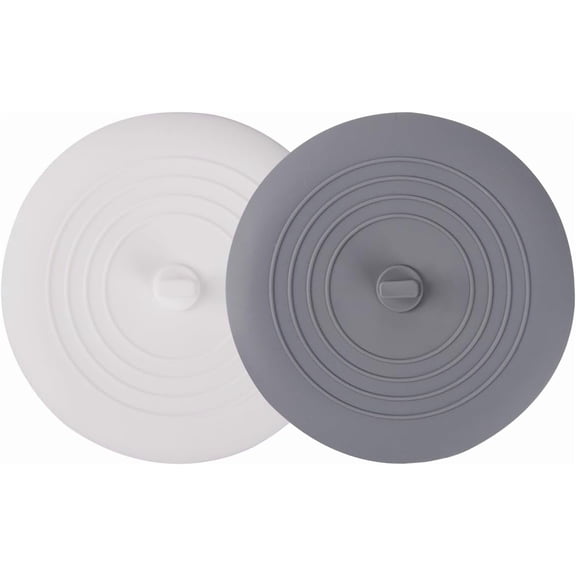 2 Pack Tub Stopper, 6 inches Large Silicone Bathtub Drain Plug Hair Stopper, Flat Suction Cover for Bathroom, Kitchen and Laundry, Gray and White