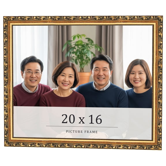 20x16 Frame Black & Gold Solid Wood Picture Frame Width 1.125 Inches | Interior Frame Depth 0.375