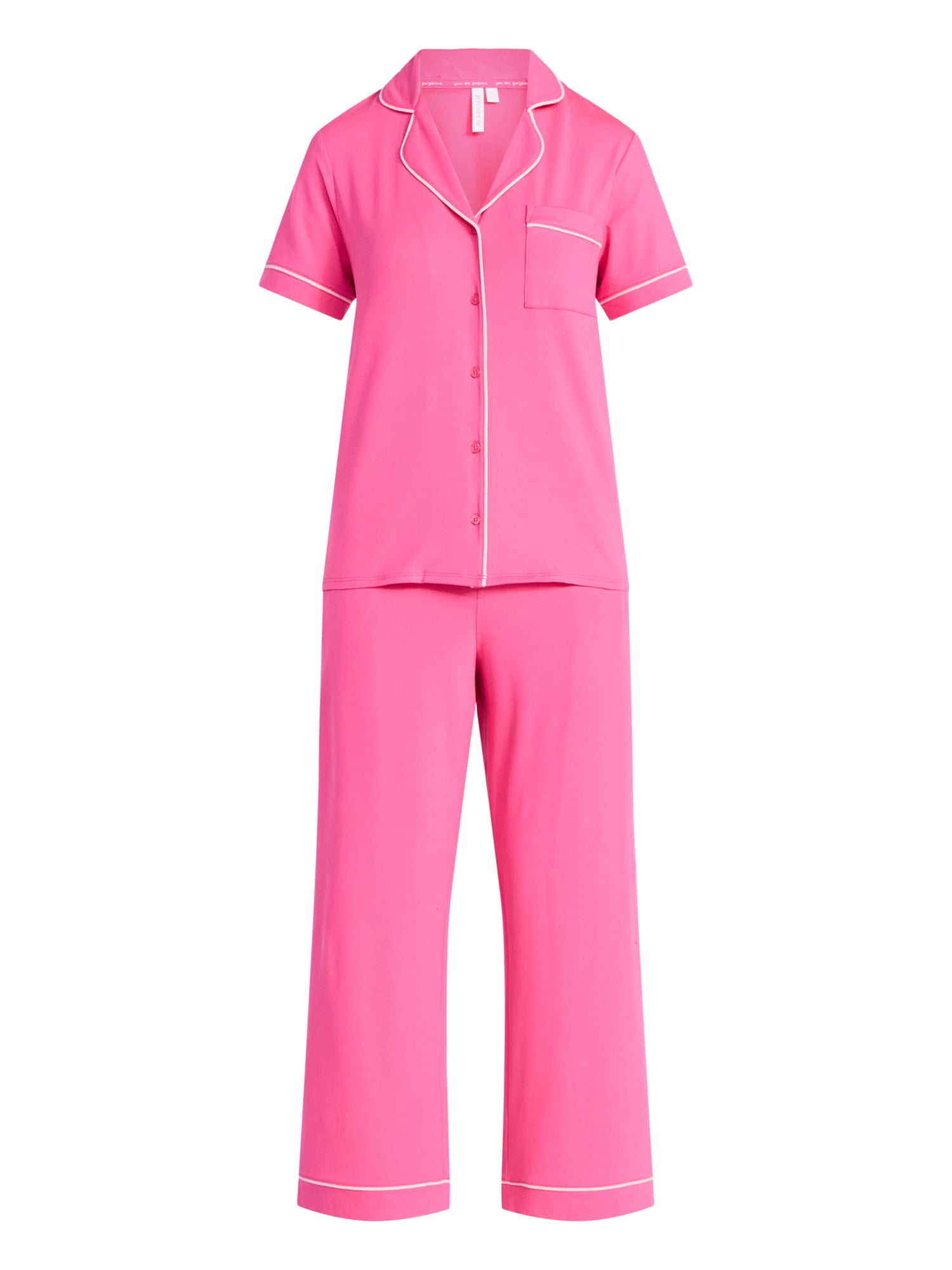 Joyspun Women's Dreamy Soft Collection Notch Collar Top and Capri Pants Pajama Set, 2-Piece, Sizes XS-3X