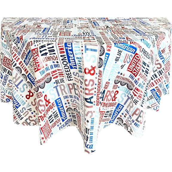 Celebrate America Patriotic Blue Stars and Stripes 70 Inch Round Vinyl Tablecloth with Flannel Backing, Indoor Outdoor Waterproof BBQ Picnic Patriotic Party Table Cover