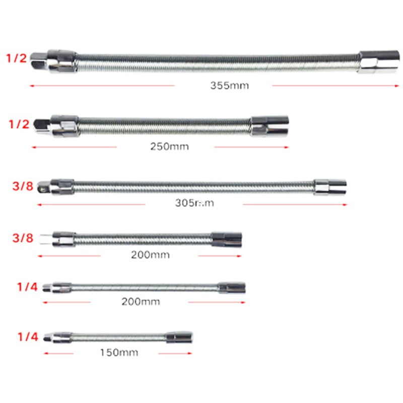 Flexible Socket Extension Bar Shaft Set 1/2" 1/4" 3/8" Ratchet Flex 10" 8" 6" 