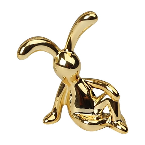 Ceramic Bunny Figurine, Bunny decorations, 4 in Gold Sculpted Figure, Minimalist decor, Modern Living Room decor, Shelf decorations, Living Room Table decor, Home decorations for