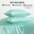 thumbnail image 3 of Ntbay 4 Pieces Silky Satin California King Cooling Soft Bed Sheet Set, Includes 1 Flat Top Sheet, 1 Fitted Sheet with Deep Pocket, 2 Envelope Pillowcase, Light Blue, 3 of 5