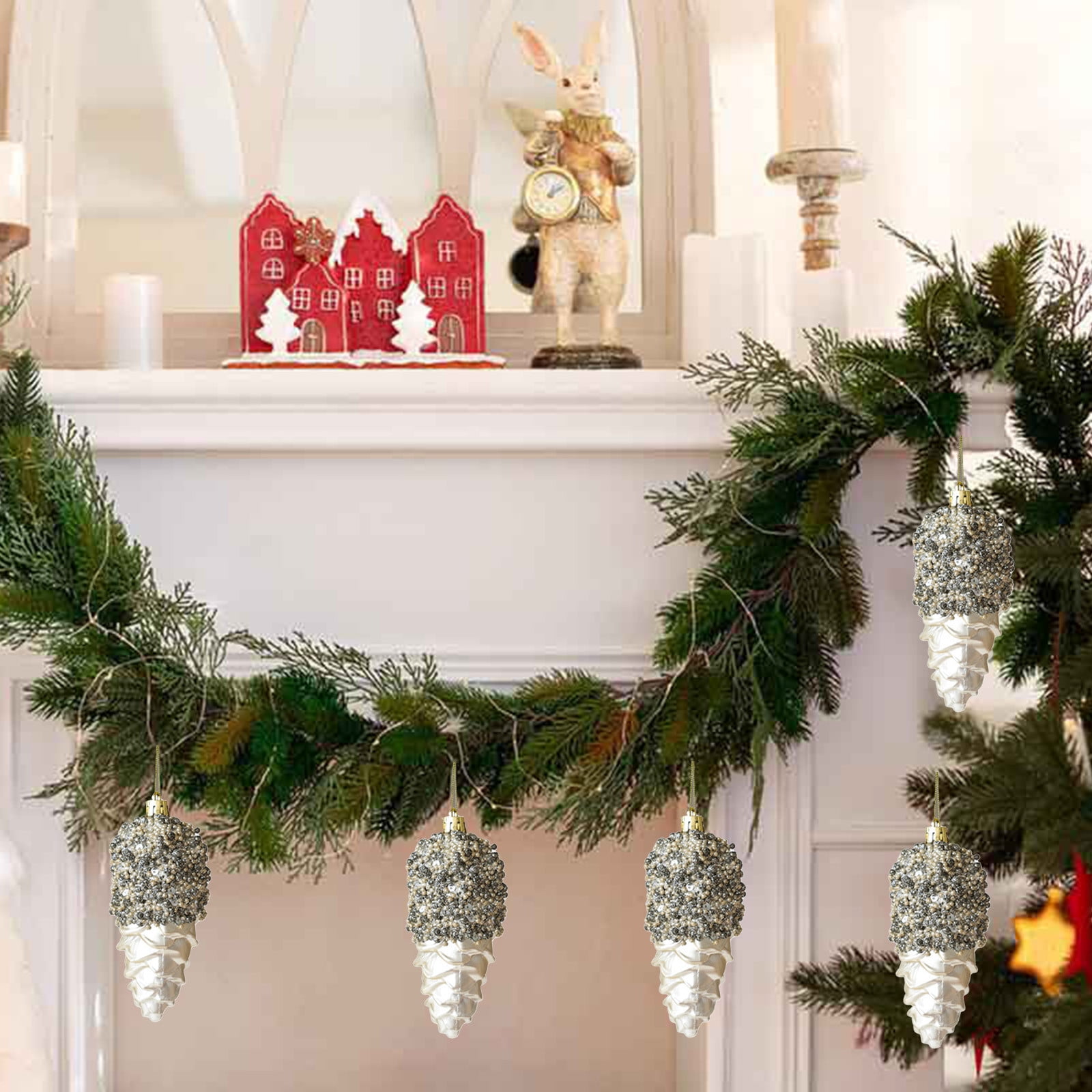 8 PCS Christmas Tree Decorations Hanging Pinecone Ornament,Fall Hanging Glitter Pine Cone Balls,Vintage Small Mini Christmas Baubles Ornaments for Thanksgiving Xmas Tree DIY Crafts