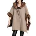 thumbnail image 2 of RYRJJ Womens Hooded Poncho Cape Batwing Sleeve Shawl Wrap with Faux Fur Trim Winter Warm Cardigan Dressy Cloak Fashion Tops Coat(Khaki,Free Size), 2 of 4