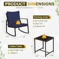 thumbnail image 2 of LiteHaven 3 Piece Outdoor Rocking Bistro Set Black Wicker Furniture Porch Chairs Conversation Sets with Glass Coffee Table Dark Blue, 2 of 10