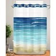 thumbnail image 2 of No Hook Shower Curtains, Blue Beige Ombre Extra Long Bathtub Curtains with Snap in Liner, Coastal Nautical Summer Beach Wave Waterproof Washable Fabric Bathroom Shower Curtain Sets, 72" x 96", 2 of 7