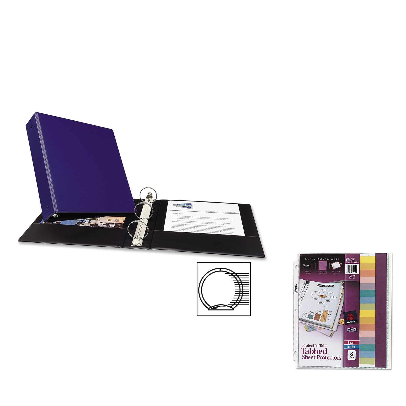 Avery Economy Round Ring Binders and Avery Protect 'n Tab Top-Load Clear Sheet Protectors w/Eight Tabs, Letter Bundle