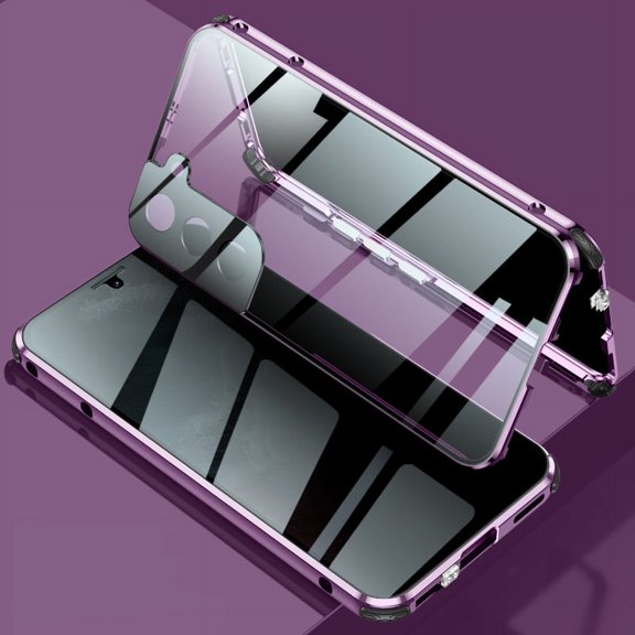 Galaxy S22 Case,Anti Peep Magnetic Adsorption Privacy Screen Protector Double Sided Tempered Glass Metal Bumper Frame Anti-Peeping Phone Case Anti-Spy Cover for Samsung Galaxy S22 5G 6.1 inch,Purple