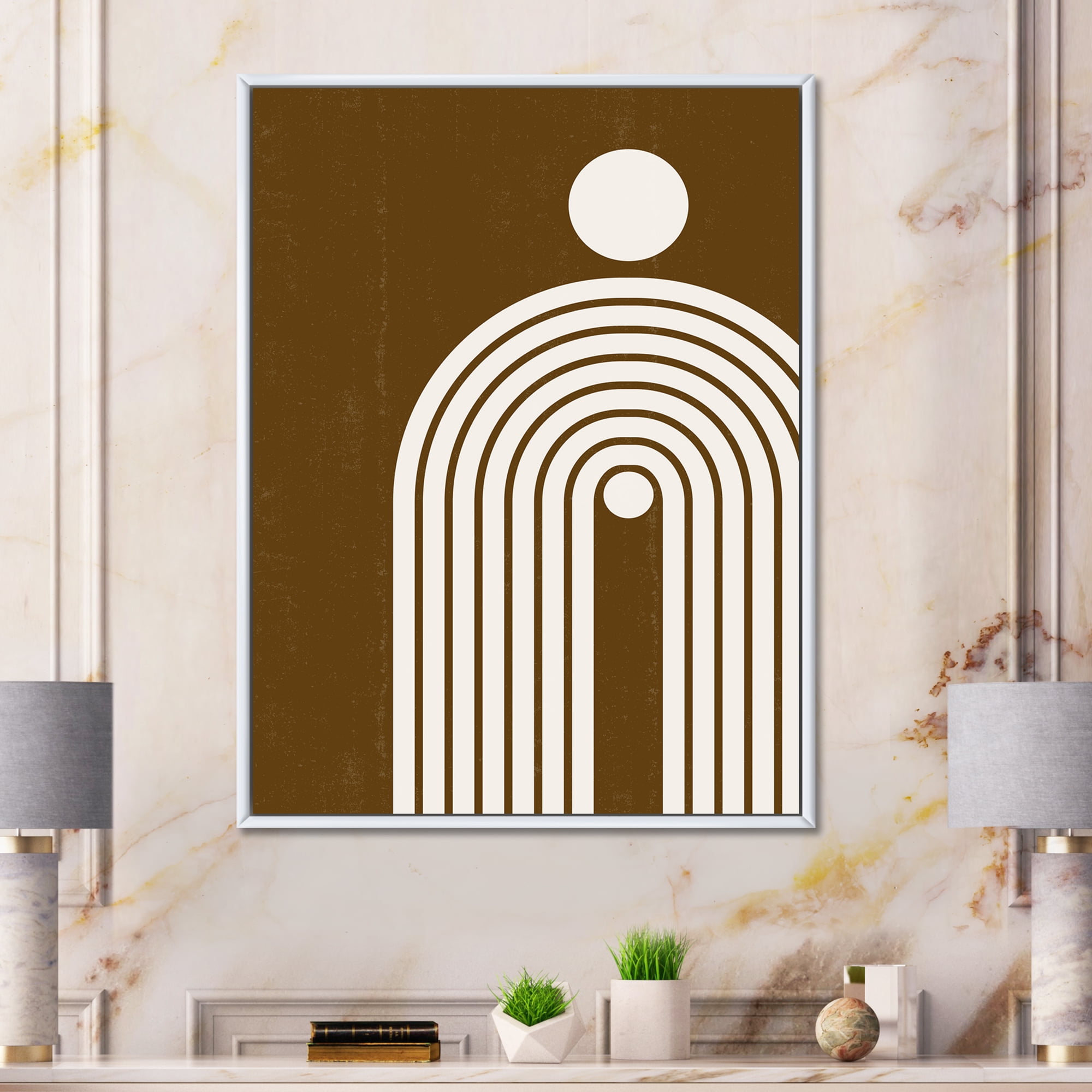 Terracotta Minimalist Boho Rainbow With Sun 24 in x 32 in Framed Painting Canvas Art Print, by Designart