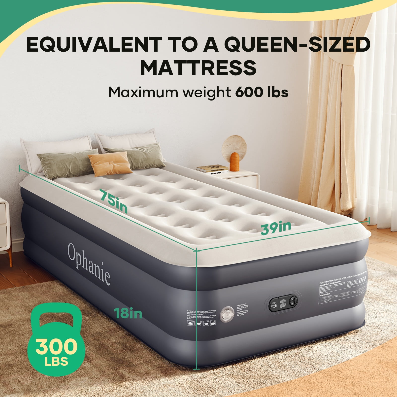 Ophanie Twin Air Mattress, 18-Inch Elevated Inflatable Bed with Built-in Pump, Puncture-Resistant, Quick Inflation/Deflation, Portable for camping & Guests, Dark Gray Ophanie Twin Air Mattress, 18-Inch Elevated Inflatable Bed with Built-in Pump, Puncture-Resistant, Quick Inflation/Deflation, Portable for camping & Guests, Dark Gray - Image 7