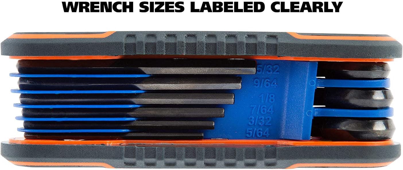 MKEUDQ-GreatNeck 74208 9 Piece Folding SAE Hex Key Set, Allen Key Set, Labeled Wrench Sizes, Easily Adjustable Fasteners, Color-Coded Body for Easy Identification