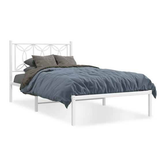 White Metal Bed Frame with Headboard, 39.4x78.7 Inch Full Size Platform Bed