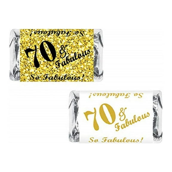 70 & Fabulous Miniatures Candy Bar Wrapper, (Set of 60) Mini Candy Bar Stickers Labels; Birthday Party Favor Décor. Candy Not Included.