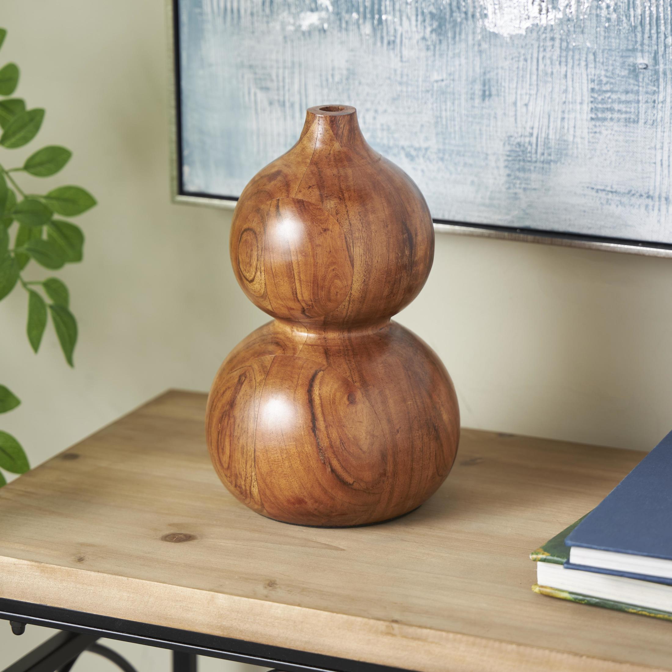 DecMode 11" Bubble Brown Wood Vase with Natural Wood Grains