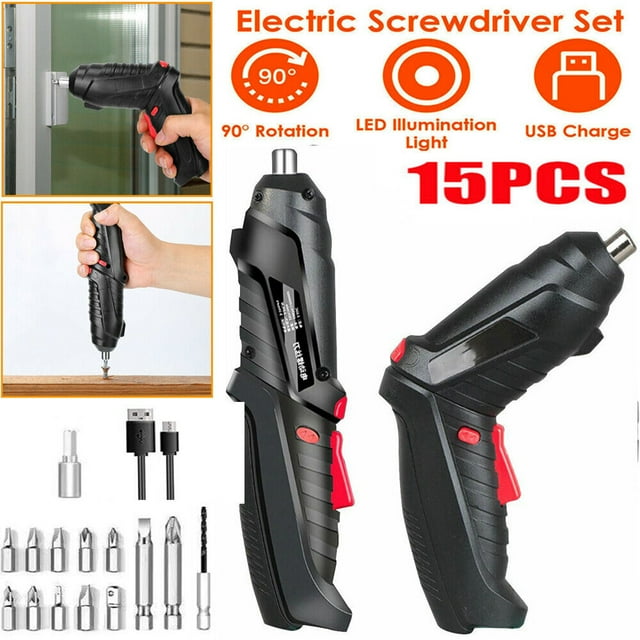 Ensemble de 15 Pcs Perceuse Sans Fil Tournevis Électrique Embouts de Perceuse Kit Rechargeable