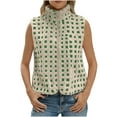 thumbnail image 3 of Women's Lambskin Plaid Lapel Sleeveless Jacket Coat Shacket Casual Outerwear Lightweight Breathable Streetwear Fashion Spring Fall | CSEONE,Army Green L, 3 of 9