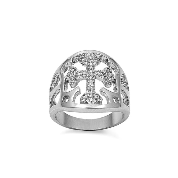 Cross Cubic Zirconia Ring Sterling Silver 925 Size 9